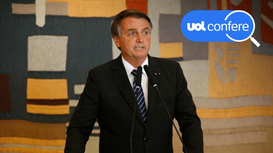 19.out.2021 - O presidente Jair Bolsonaro discursa em Brasília durante almoço com o presidente da Colômbia, Iván Duque - Arte/UOL sobre Alan Santos/PR