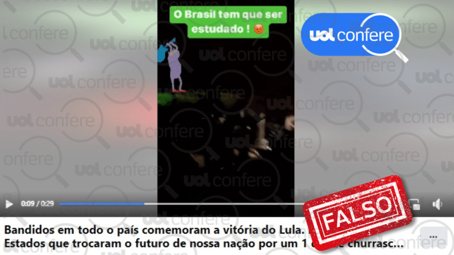 31.out.2022 - Vídeo não mostra bandidos comemorando vitória de Lula - Arte/UOL sobre Reprodução/Facebook