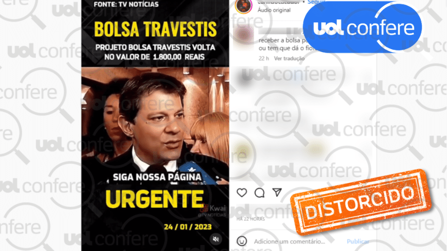 26.jan.2023 - Fala de Haddad é de 2015 sobre o projeto Transcidadania da prefeitura de São Paulo - Arte/UOL sobre Reprodução Instagram