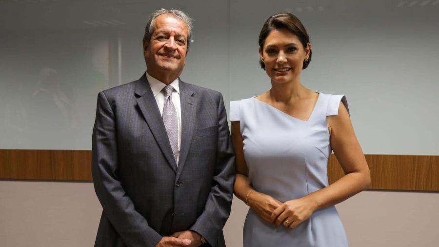 Valdemar Costa Neto, presidente do PL, e a ex-primeira-dama Michelle Bolsonaro - Divulgação/PL