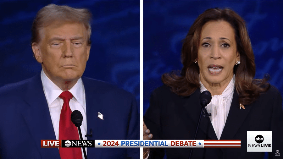 Trump e Kamala durante o primeiro debate entre os dois