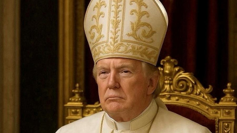Imagem criada por inteligência artificial mostra Trump vestido como papa; arte foi compartilhada pelo presidente americano - mas antes da escolha de seu conterrâneo Robert Prevost como líder da Igreja Católica - @realDonaldTrump/Divulgação via REUTERS