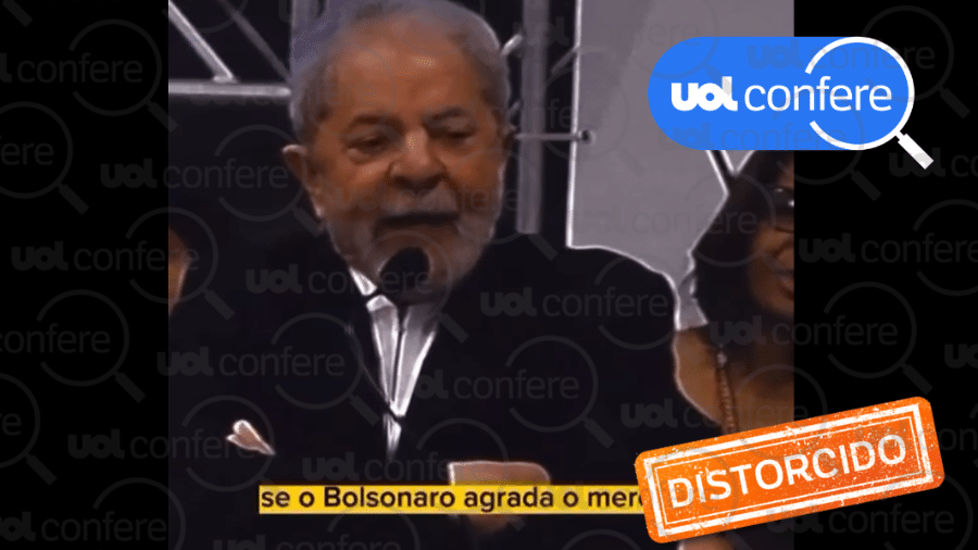 07.out.2022 - No vídeo de 2017 Lula comenta entrevista de Bolsonaro à Folha de SP; trecho é recortado - Arte/UOL sobre Reprodução