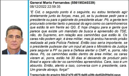 General Mario Fernandes, em diálogo com Mauro Cid