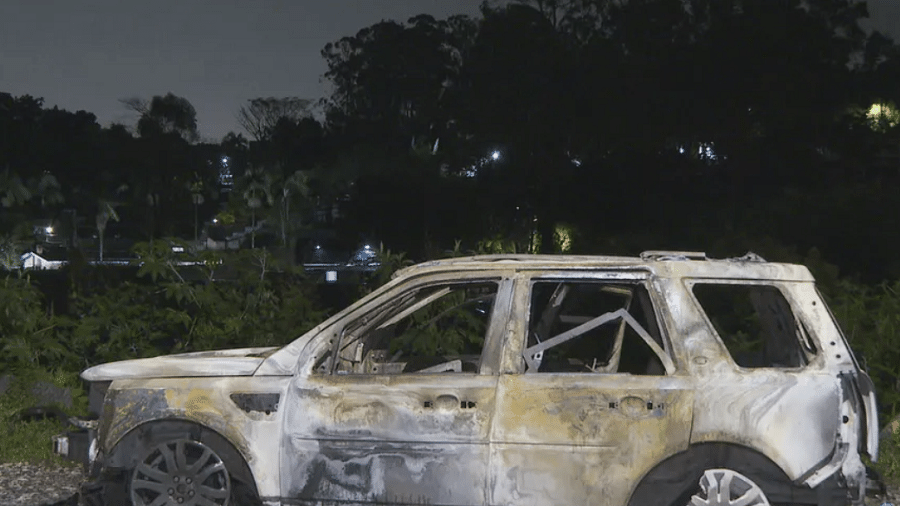 Homem amarrado dentro de carro em chamas conseguiu escapar e se jogou em um lago - Reprodução/TV Globo