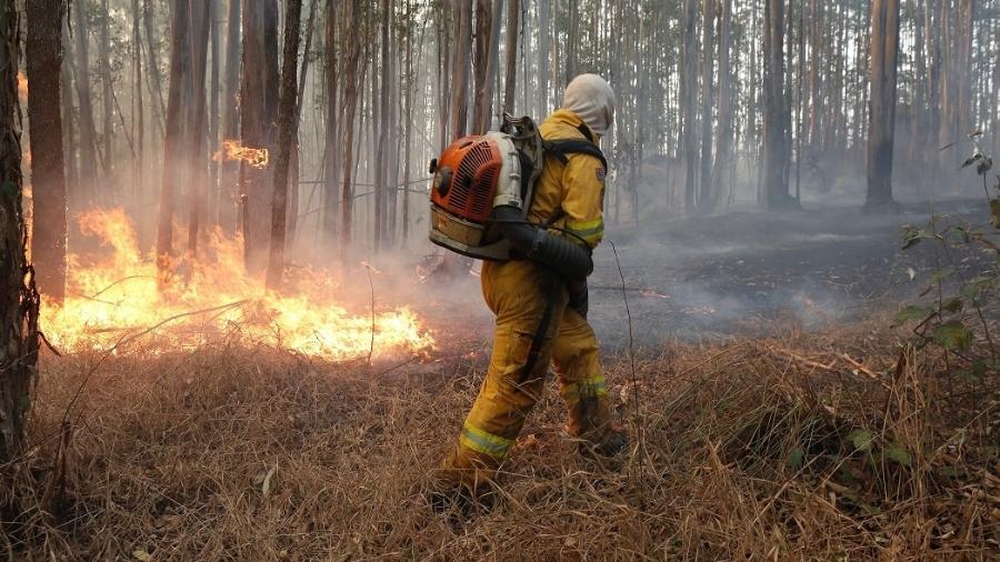 Equipes da Defesa Civil de Campinas apoiam Corpo de Bombeiros no combate ao incêndio no Pico das Cabras - LEANDRO FERREIRA/FOTOARENA/FOTOARENA/ESTADÃO CONTEÚDO