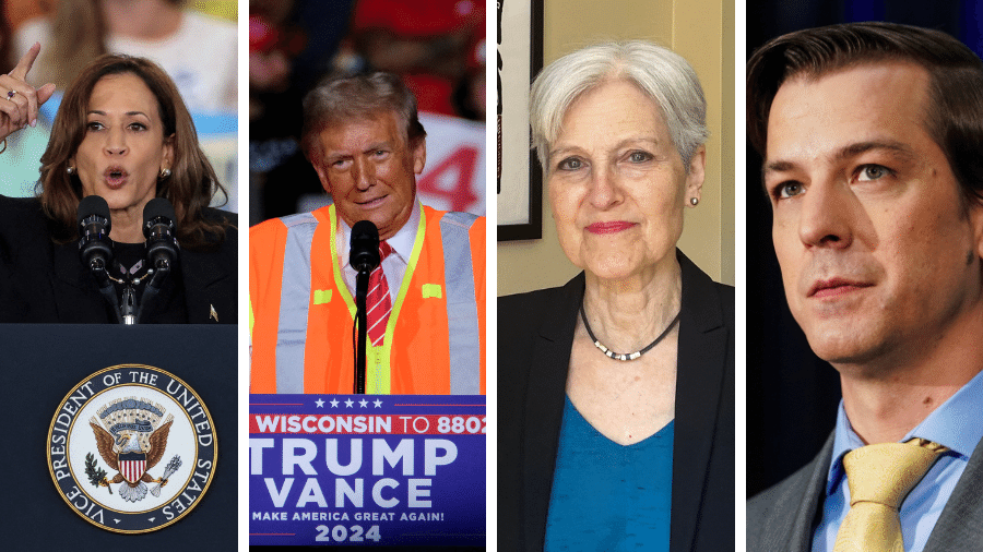 Candidatos à presidência dos EUA vão além de Kamala e Trump, como Jill Stein e Chase Oliver (ambos à direita)