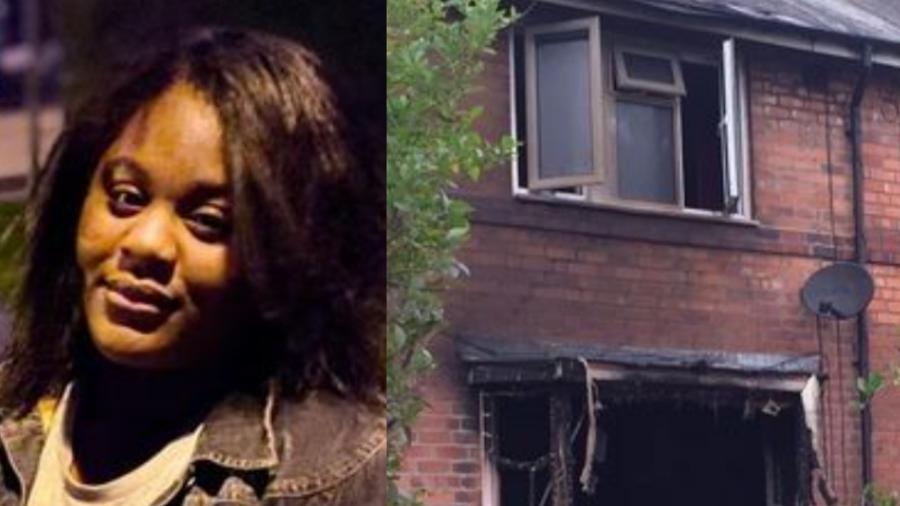 Tasharna Walters e a casa que pegou fogo; um homem foi preso e acusado pelo crime - Reprodução/Birmingham Live