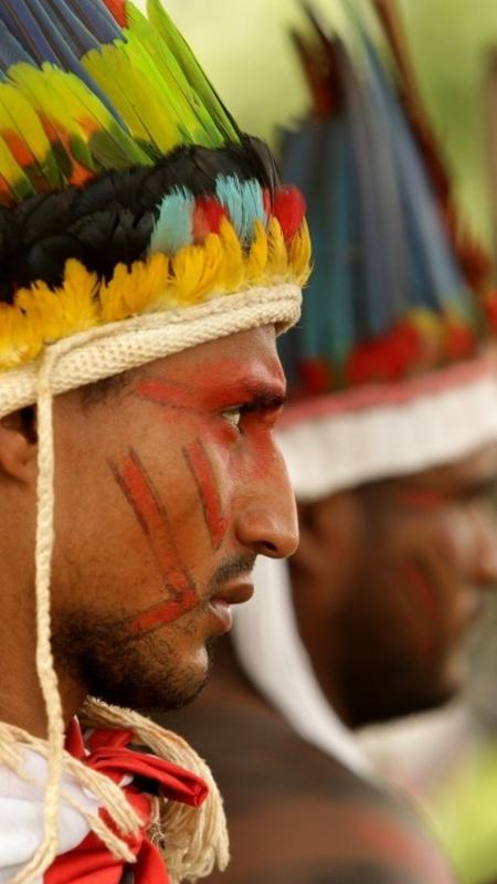 Indígena Tembé participa de protesto contra o assassinato de Isac Tembé, 24, pela PM do Pará em 12 de fevereiro de 2021 - Raimundo Paccó - Raimundo Paccó