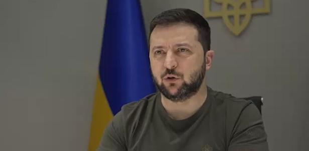 10.mai.2022 - O presidente da Ucrânia, Volodymyr Zelensky, em pronunciamento, em vídeo, a políticos da Eslováquia