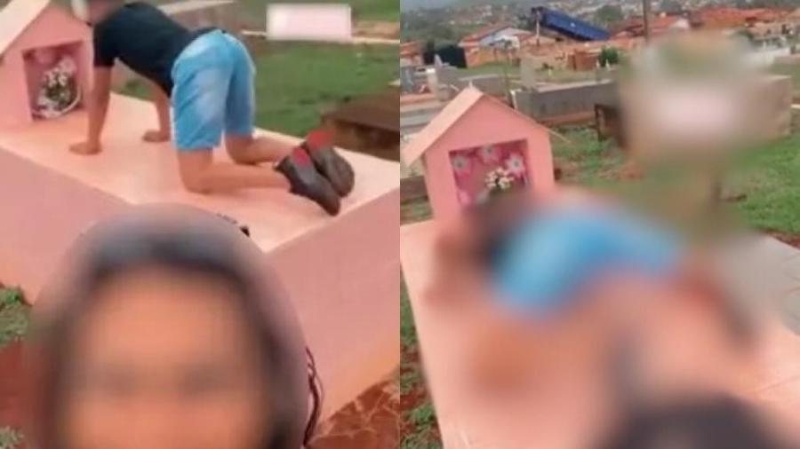 Segundo a Polícia Civil, dupla suspeita de dançar sobre túmulo de criança foi presa enquanto trabalhava - Polícia Civil/Reprodução