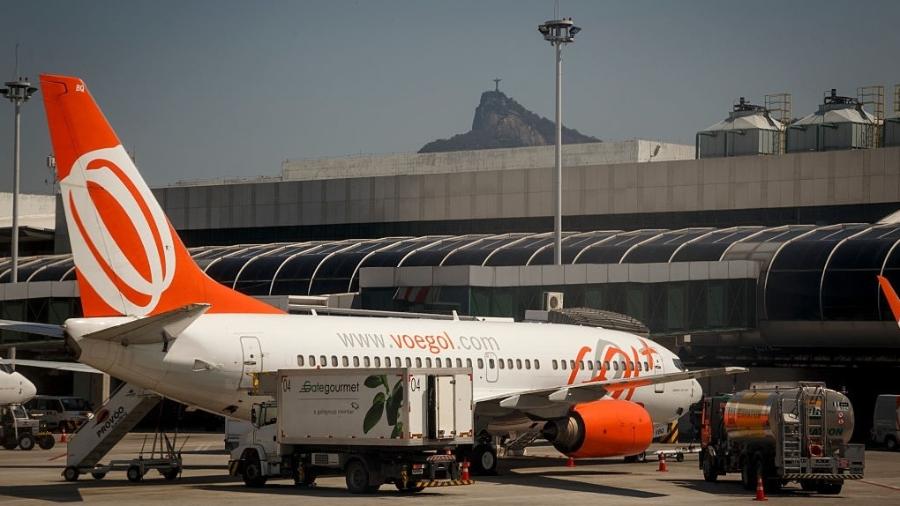 Avião da Gol no Aeroporto Santos Dumont, no Rio De Janeiro