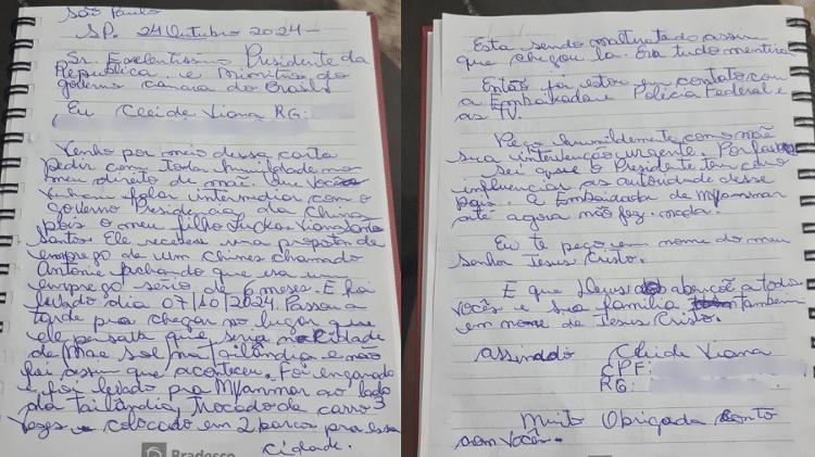 Cleide Viana, mãe de Luckas, escreveu carta pedindo ajuda ao presidente Lula no fim de outubro