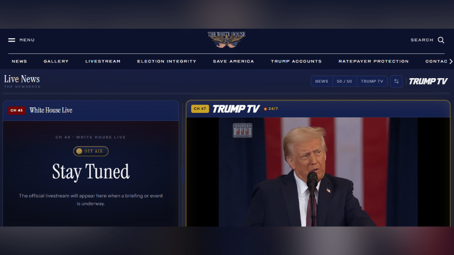Página do canal promete reunir vídeos, declarações e momentos da administração Trump em tempo real Página do canal promete reunir vídeos, declarações e momentos da administração Trump em tempo real