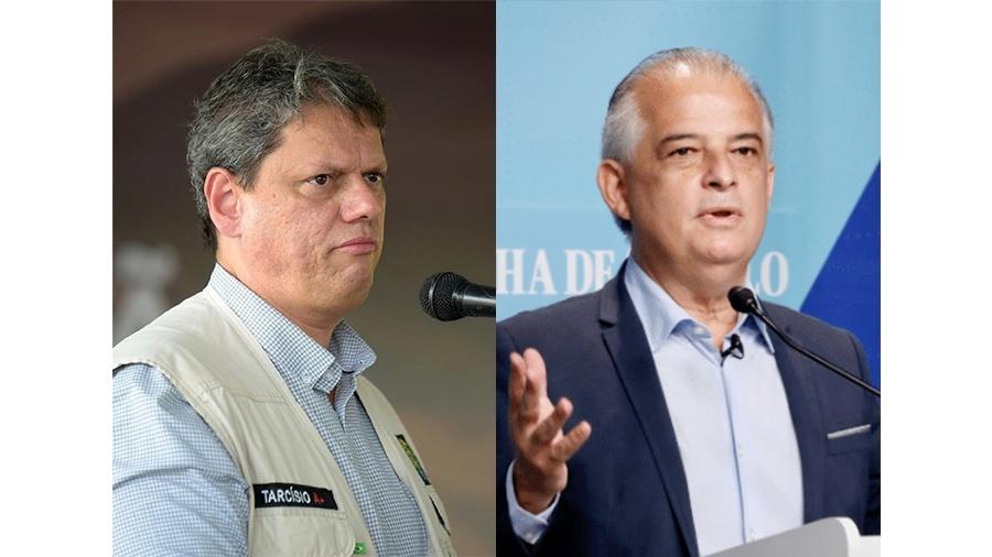 Tarcísio de Freitas e Márcio França, pré-candidatos ao governo de São Paulo, criticam Rodrigo Garcia - Arte/UOL