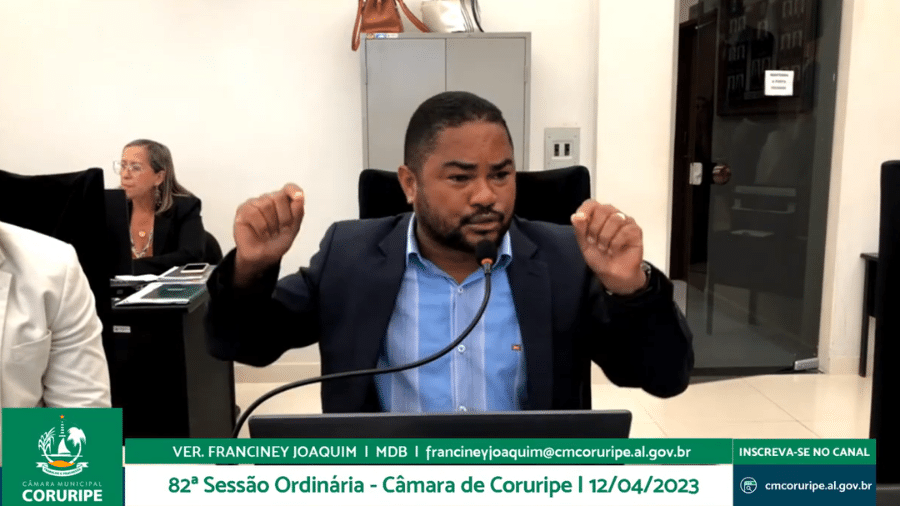 O vereador de Coruripe (AL) Franciney Joaquim (MDB) disse frases transfóbicas em uma sessão na Câmara Municipal - Reprodução/YouTube