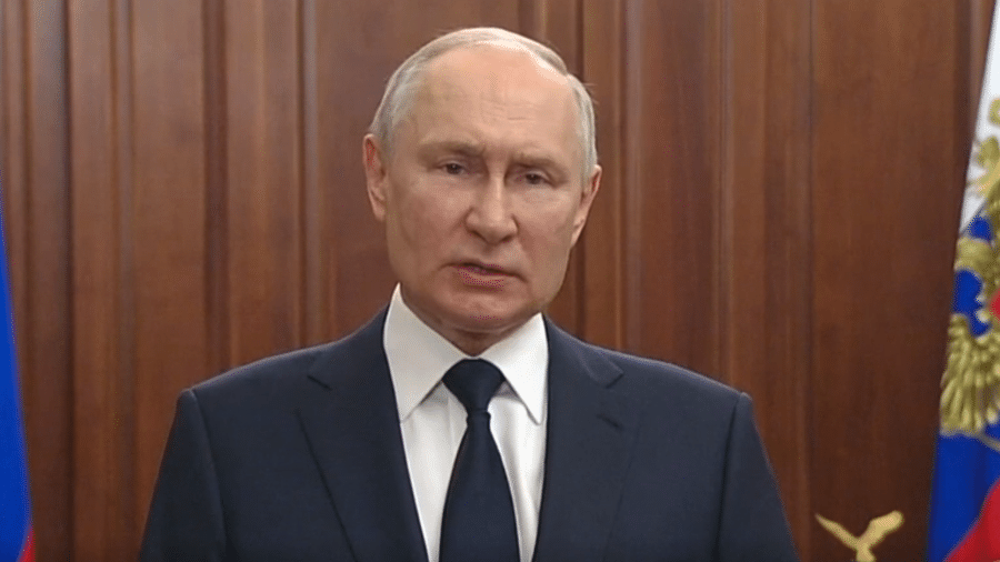 Presidente Putin durante pronunciamento no Kremlin nesta segunda-feira (26) - Reprodução