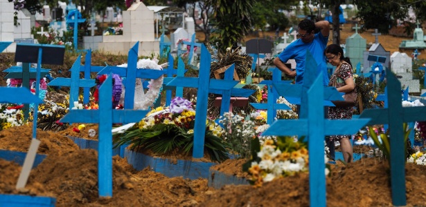 9.jan.2017 - Pessoas visitam sepulturas de presos vítimas de rebelião em presídio de Manaus, que deixou 56 mortos, boa parte decapitada - Raphael Alves/AFP Photo