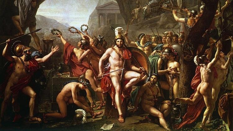 Representação da Batalha das Termópilas por Jacques-Louis David (1748-1825); episódio alçou modelo ideal dos espartanos como grandes guerreiros - Getty Images/BBC