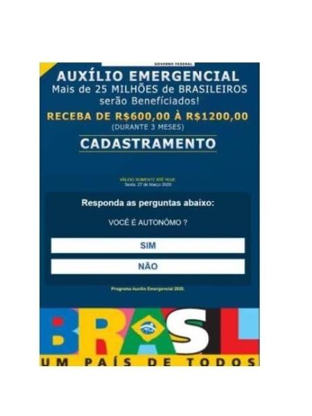 Mensagem falsa promete auxílio emergencial - Reprodução