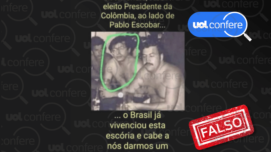 É montagem foto de Gustavo Petro ao lado de Pablo Escobar - Arte/UOL sobre Reprodução/Facebook