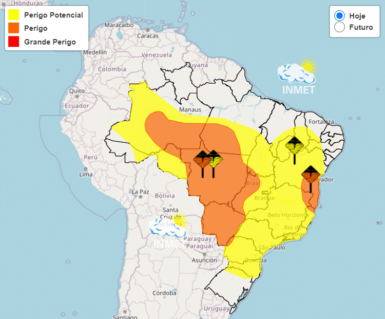 Mapa do Inmet para alertas entre esta segunda-feira (22) e a terça-feira (23)