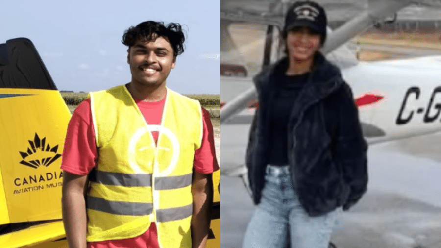 Os alunos de aviação Sreehari Sukesh, indiano, e Savanna May Royes, canadense, morreram nesta terça-feira (8) após colidirem em um acidente de avião. Os alunos de aviação Sreehari Sukesh, indiano, e Savanna May Royes, canadense, morreram nesta terça-feira (8) após colidirem em um acidente de avião.