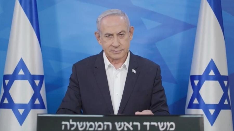 Benjamin Netanyahu faz pronunciamento após Irã lançar drones em direção a Israel