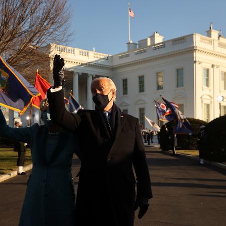 20 jan. 2021 - Presidente Joe Biden chega pela primeira vez à Casa Branca - Chip Somodevilla/Getty Images