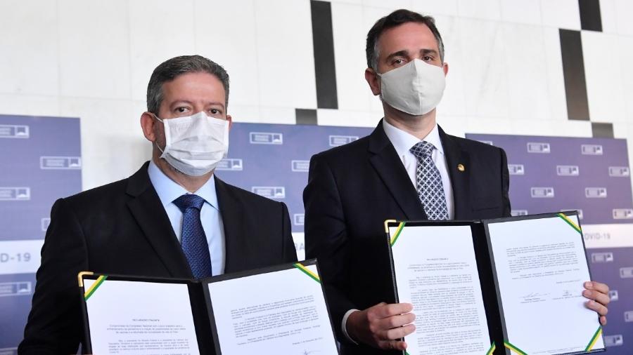 Arthur Lira (PP-AL) e Rodrigo Pacheco (DEM-MG) apresentam carta compromisso dos novos comandantes do Congresso - Marcos Brandão - Senado Federal