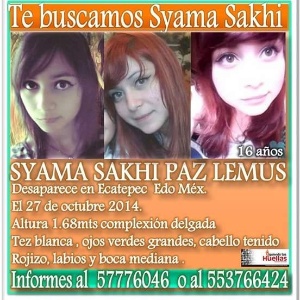 Anúncio de desaparecimento de Syama Paz Lemus, no México - Facebook/Reprodução