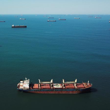 Navios formam fila à espera de carregamento no porto de Santos (SP) - Amanda Perobelli
