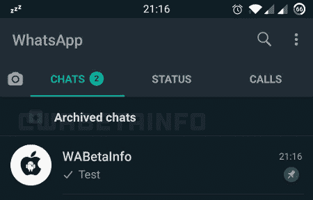 Chats arquivados aparecendo no topo da lista do WhatsApp com nova função ativada - Reprodução/WaBetaInfo - Reprodução/WaBetaInfo