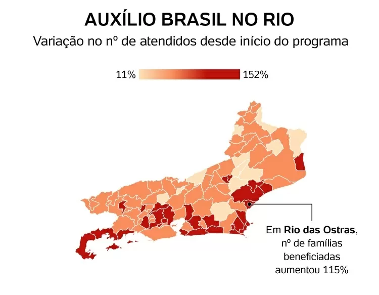 Mapa eleições 2022: crescimento de beneficiários do Auxílio Brasil no Rio - Carol Malavolta/Arte UOL - Carol Malavolta/Arte UOL