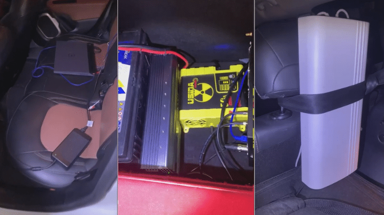 Detalhe de parte dos equipamentos encontrados no carro apreendido pela polícia na última terça-feira