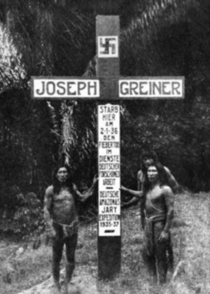 "Joseph Greiner morreu aqui" diz inscrição na cruz com suástica - Reprodução