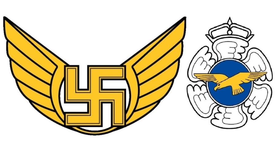 O antigo emblema da Força Aérea Finlandesa (à esquerda) tinha uma suástica - MINISTÉRIO DA DEFESA DA FINLÂNDIA