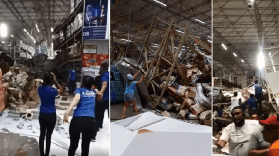 Gôndolas de mercado atacadista caem no Maranhão e deixam feridos - Reprodução/Montagem