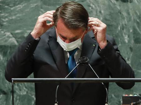 21.set.2021 - O presidente Jair Bolsonaro durante o discurso de abertura da 76ª Assembleia-Geral da ONU - AFP