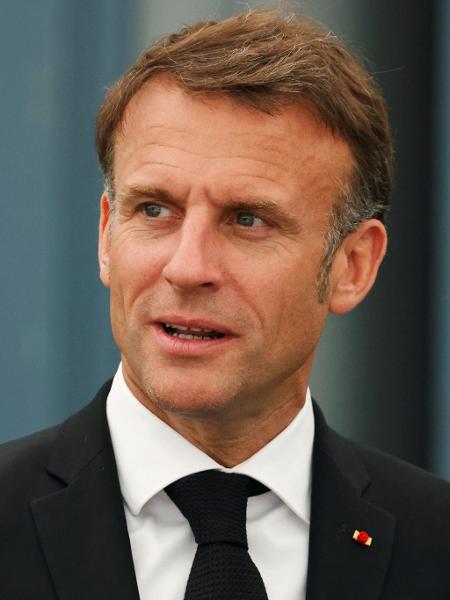 O presidente da França, Emmanuel Macron, em cerimônia para marcar o 80º aniversário do 'Dia D'