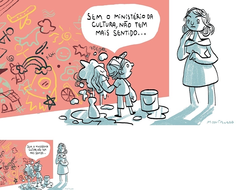 12.mai.2016 - Entre os ministérios que deixaram de existir com a posse de Temer, estava o Ministério da Cultura. Suas atividades foram incorporadas ao Ministério da Educação, chefiado por Mendonça Filho (DEM-PE). Os artistas não gostaram nada da mudança e vários prédios históricos, ligados à pasta, serviram de palco para protestos. A ocupação mais simbólica foi a do palácio Capanema, no Rio de Janeiro, onde nomes como Caetano Veloso e Erasmo Carlos chegaram a tocar em apoio à causa. Dias depois, o governo interino decidiu recriar a pasta - Montanaro