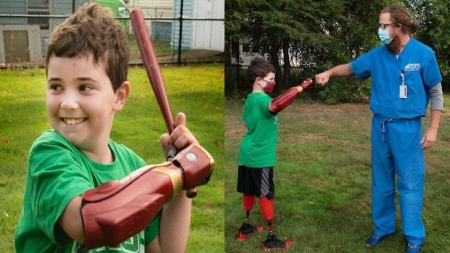 O menino de 8 anos perdeu um braço e as duas pernas após contrair uma rara infecção bacteriana em 2018 - Reprodução/Instagram/@shrinersspringfield