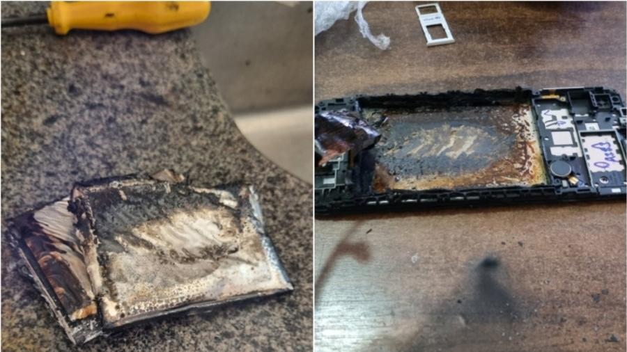Bateria de Samsung A12 pegou fogo após vazar - Arquivo Pessoal/André Noel