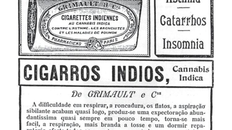Propaganda das cigarrilhas Grimault, cigarros de maconha vendidos até 1905 no Brasil