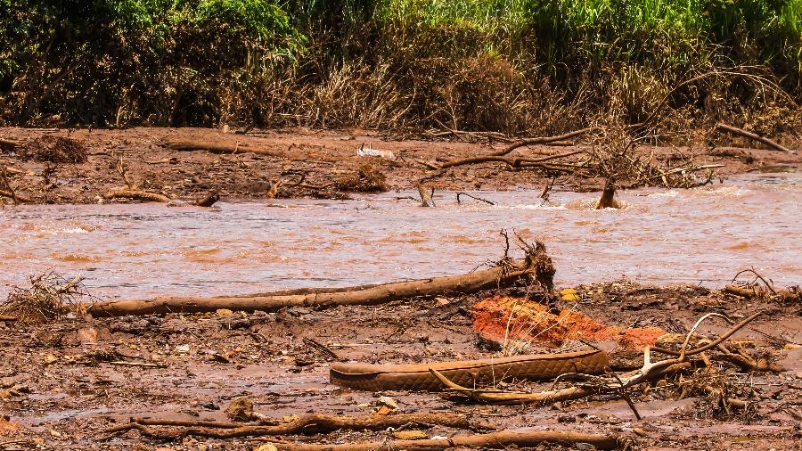 2.fev.2019 - Região exata que a lama da barragem encontrou o rio Paraopeba em Brumadinho (MG) - Cadu Rolim - 2.fev.2019/Fotoarena/Estadão Conteúdo