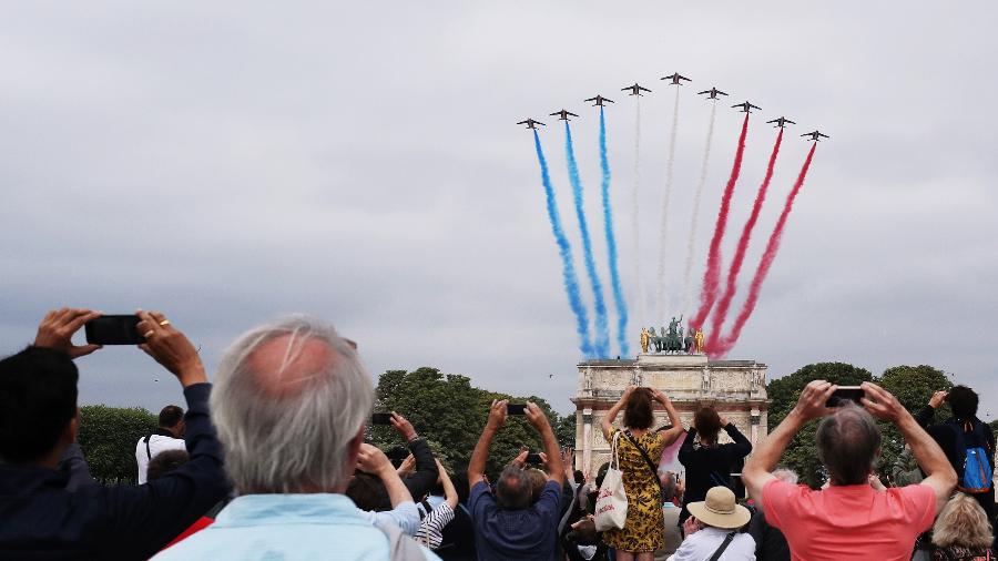 14.jul.2019 - França celebra o Dia da Bastilha, feriado que comemora o aniversário da Revolução Francesa, em Paris - Gao Jing/Xinhua