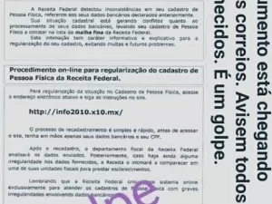 Receita Federal emite alerta sobre volta de golpe por correspondência