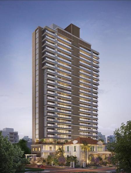 Imagem ilustrativa da torre A pronta, com o casarão em frente Imagem ilustrativa da torre A pronta, com o casarão em frente