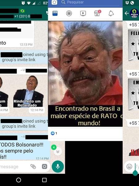 Petistas mencionaram Lula, emprego e Bolsonaro; em resposta, direitistas chamaram petista de "rato" - Montagem/UOL