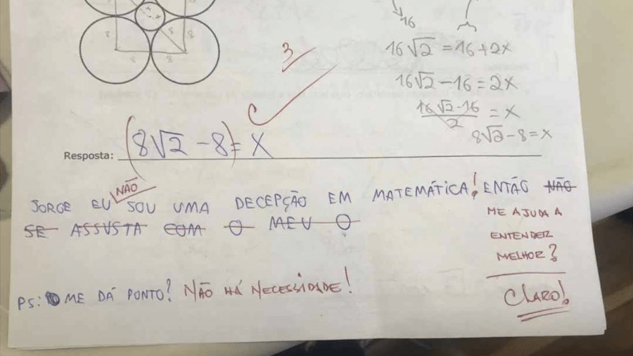 Professor fofo viraliza após desabafo de aluna em prova de matemática - Reprodução/Twitter